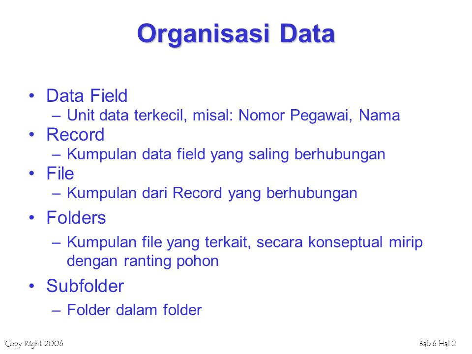 Organisasi Data Data Field Record File Folders Subfolder