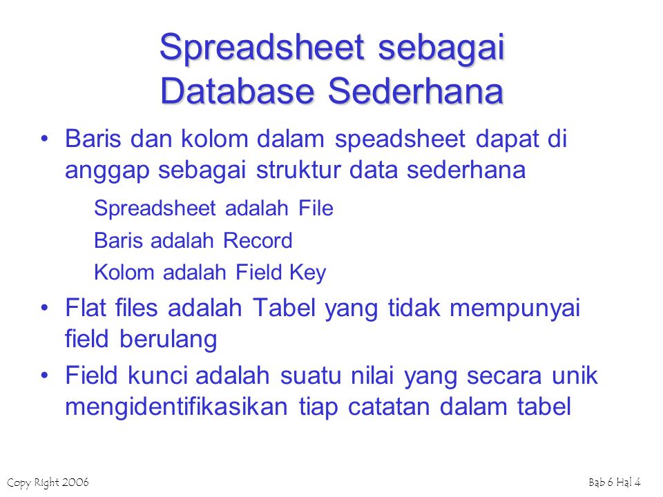 Spreadsheet sebagai Database Sederhana