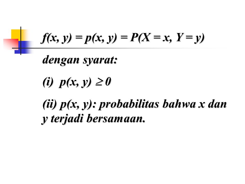 f(x, y) = p(x, y) = P(X = x, Y = y)