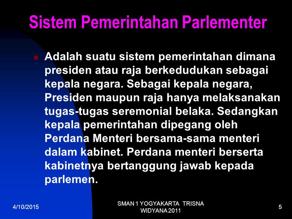 Sistem Pemerintahan Parlementer