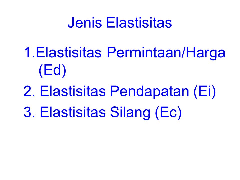 Jenis Elastisitas 1.Elastisitas Permintaan/Harga (Ed) 2.