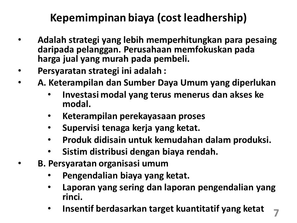 Kepemimpinan biaya (cost leadhership)