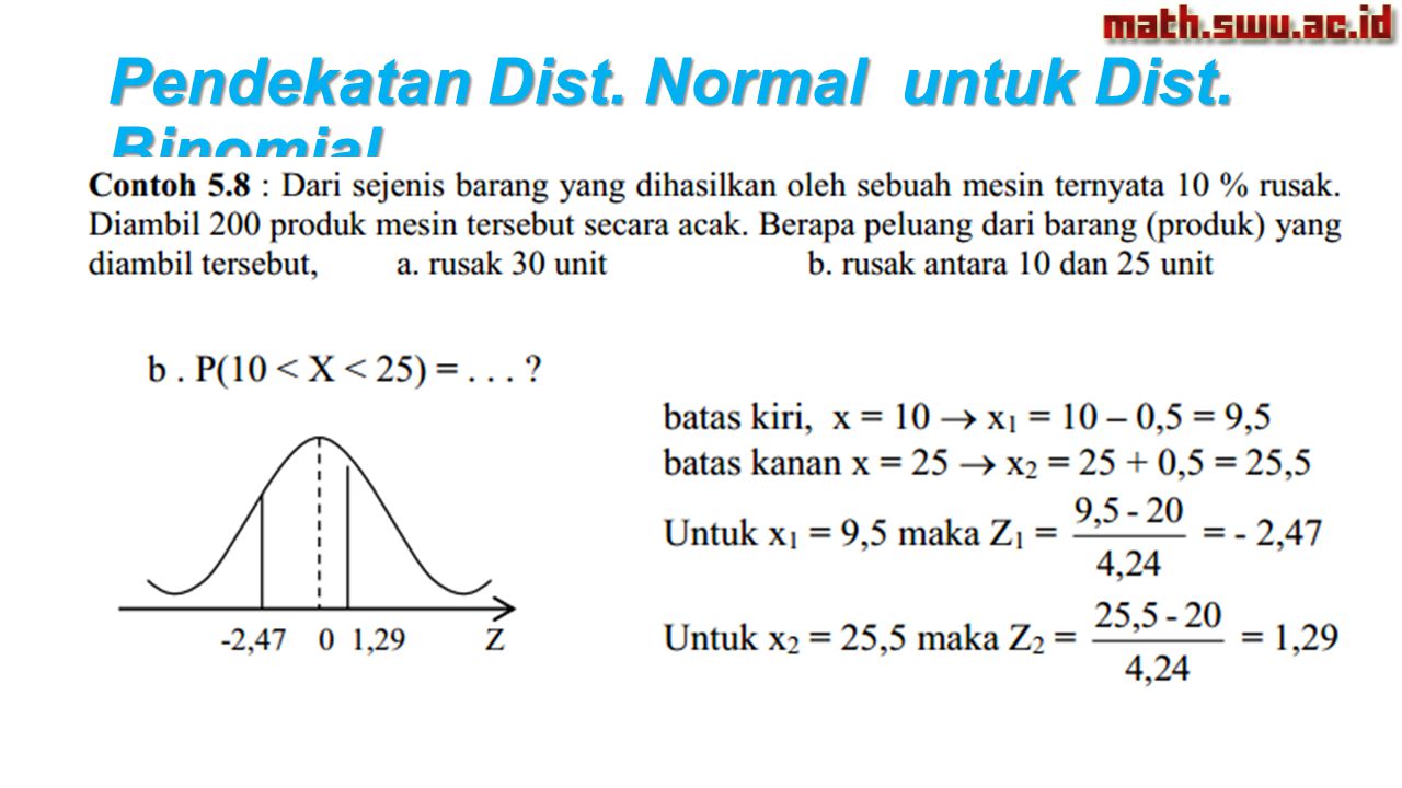 Pendekatan Dist. Normal untuk Dist. Binomial