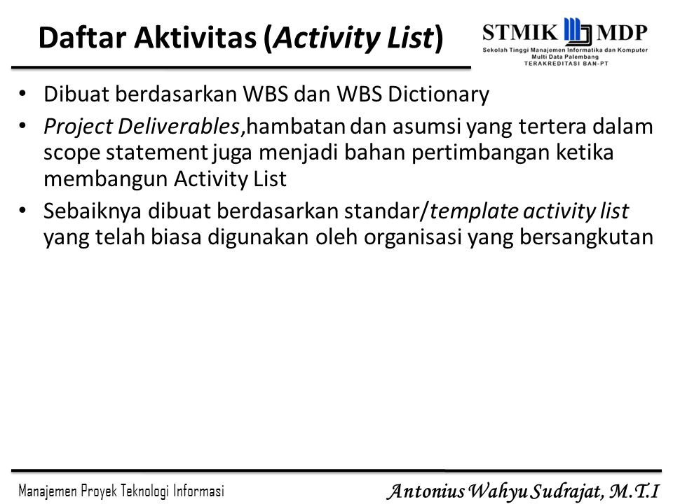 Daftar Aktivitas (Activity List)