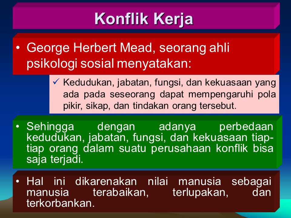 Konflik Kerja George Herbert Mead, seorang ahli psikologi sosial menyatakan:
