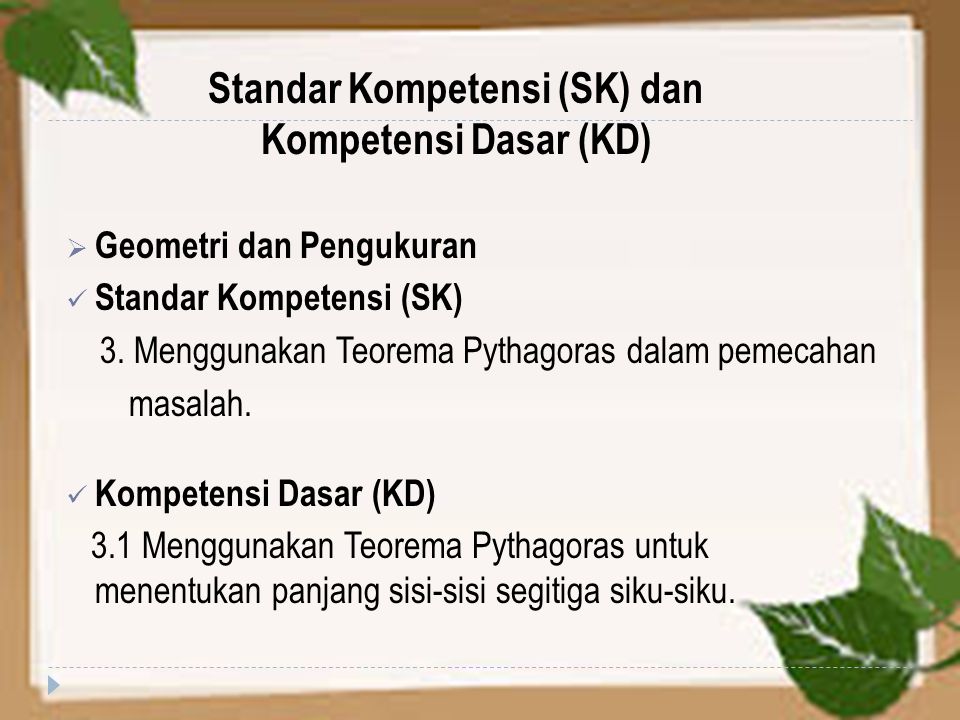 Standar Kompetensi (SK) dan Kompetensi Dasar (KD)
