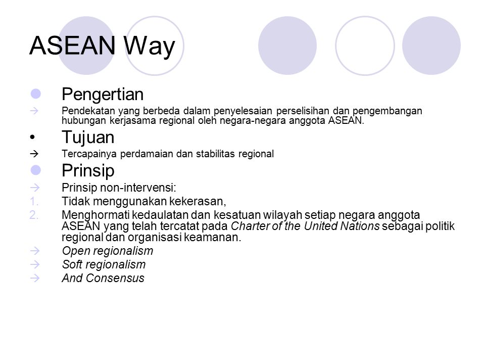 ASEAN Way Pengertian Tujuan Prinsip Prinsip non-intervensi: