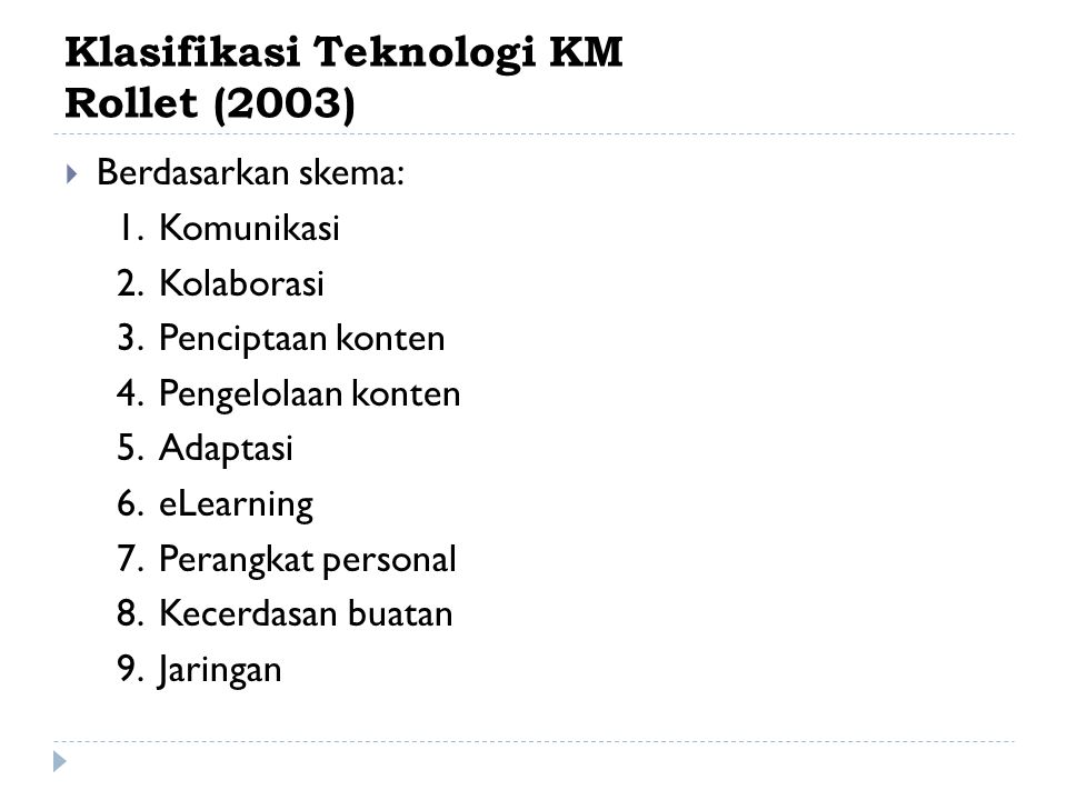Klasifikasi Teknologi KM Rollet (2003)
