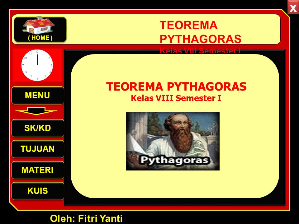 x TEOREMA PYTHAGORAS TEOREMA PYTHAGORAS Oleh: Fitri Yanti