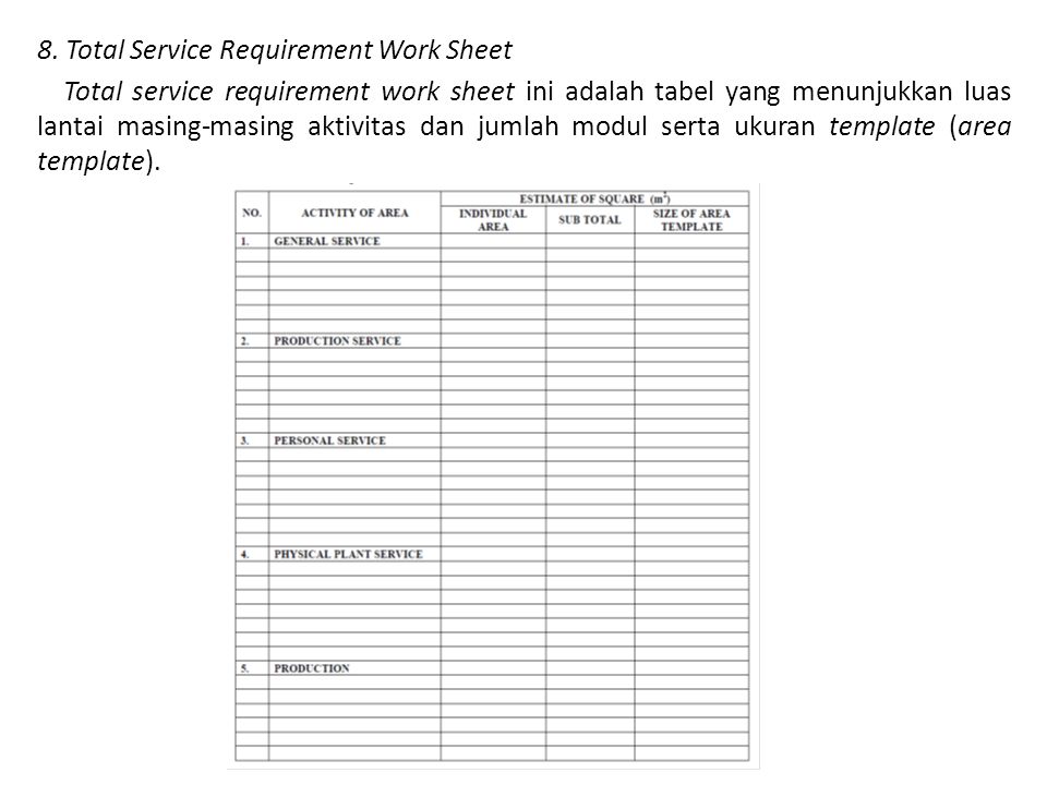 8. Total Service Requirement Work Sheet