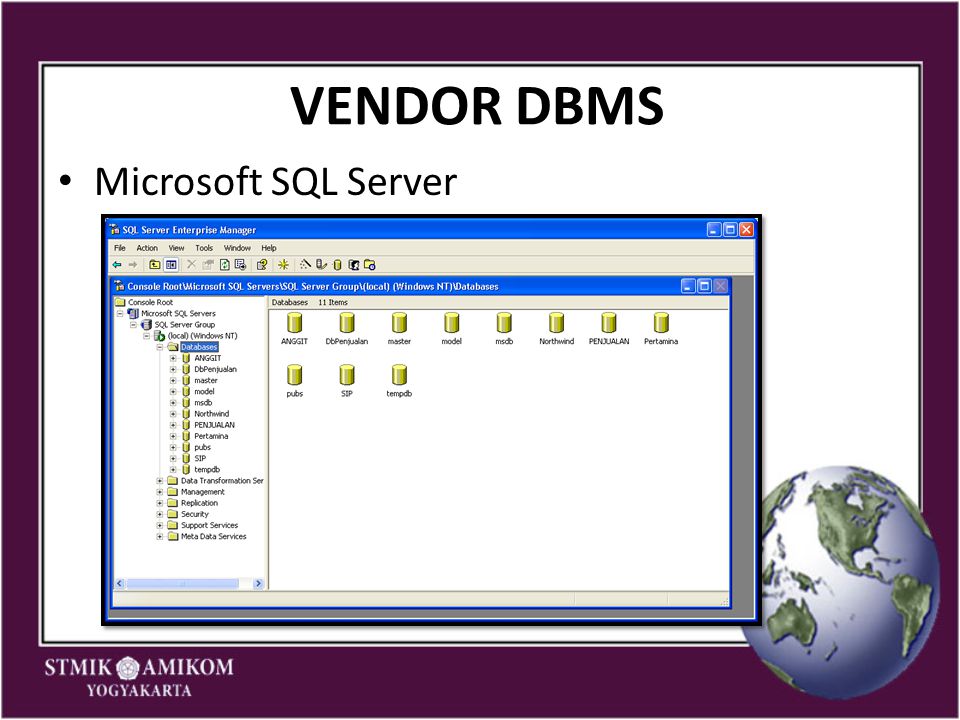 VENDOR DBMS Microsoft SQL Server