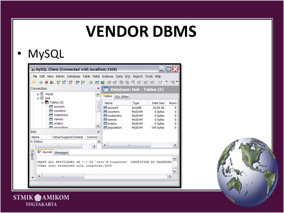 VENDOR DBMS MySQL