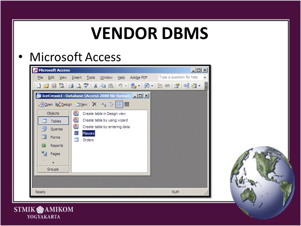 VENDOR DBMS Microsoft Access