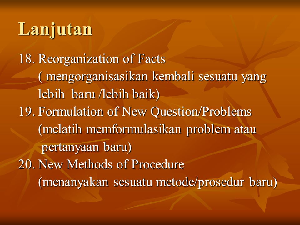 Lanjutan 18. Reorganization of Facts