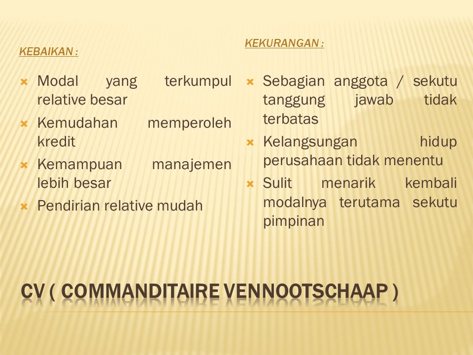 CV ( Commanditaire Vennootschaap )