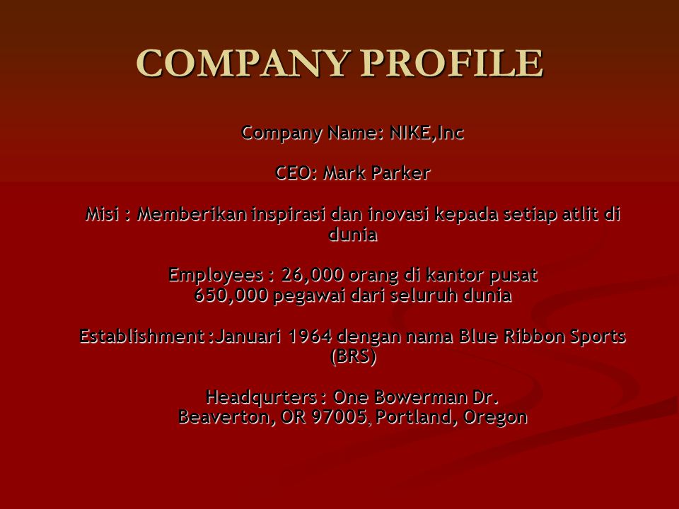 company profile nike