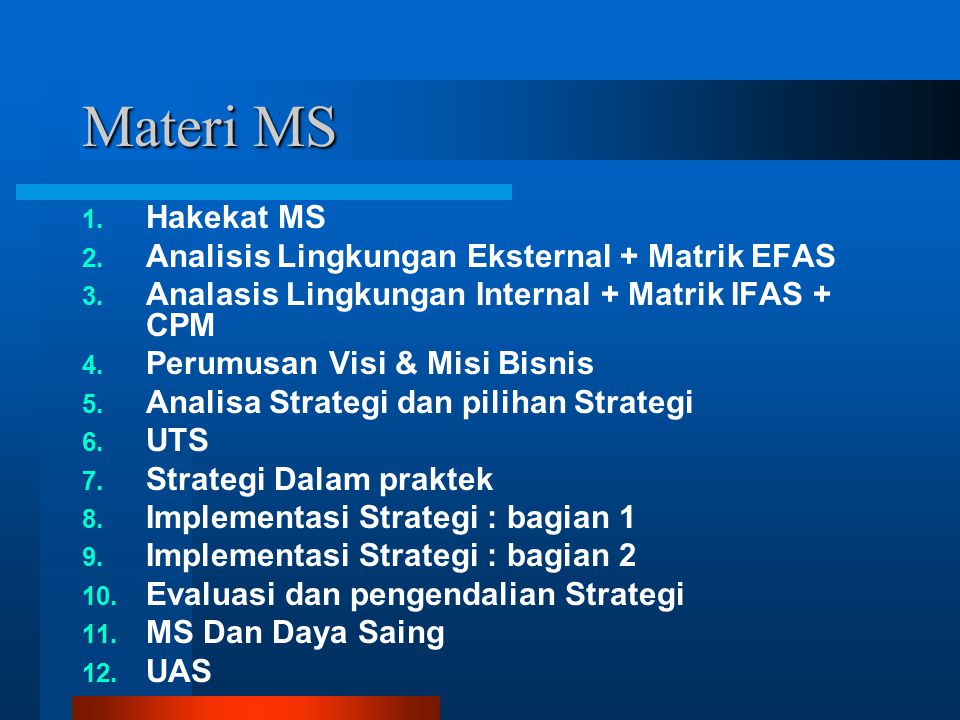 Materi MS Hakekat MS Analisis Lingkungan Eksternal + Matrik EFAS