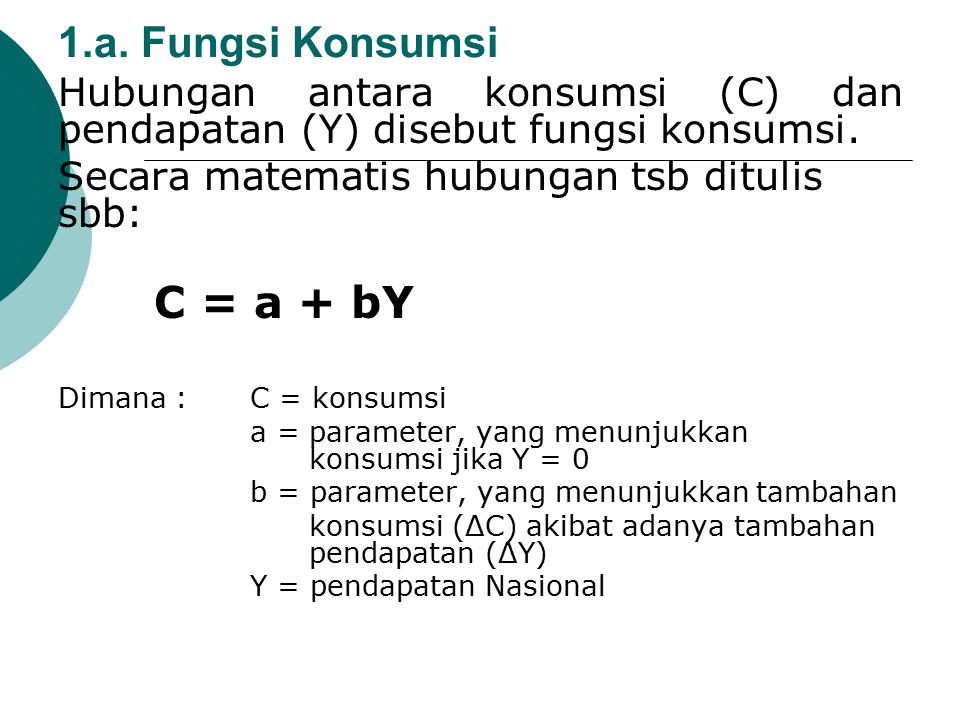 C = a + bY 1.a. Fungsi Konsumsi