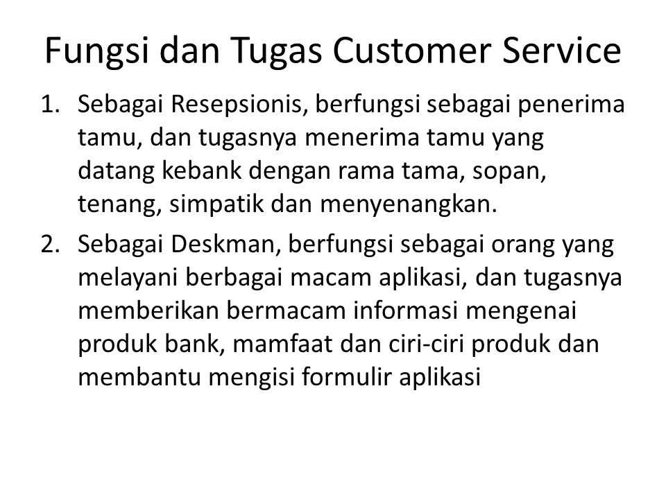 Fungsi dan Tugas Customer Service