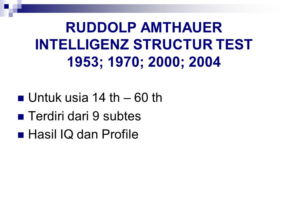 RUDDOLP AMTHAUER INTELLIGENZ STRUCTUR TEST 1953; 1970; 2000; 2004