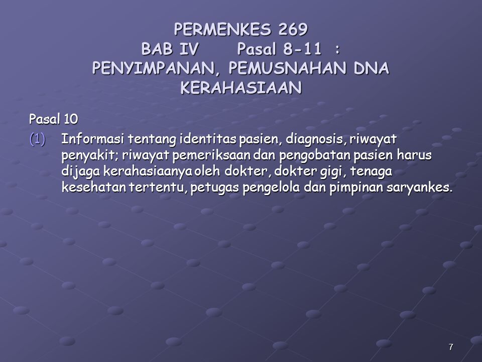 PERMENKES 269 BAB IV. Pasal 8-11