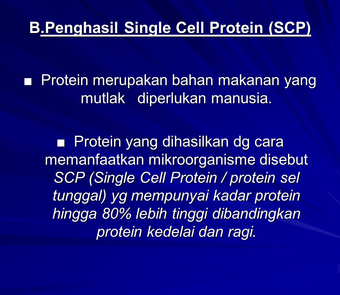 B.Penghasil Single Cell Protein (SCP)
