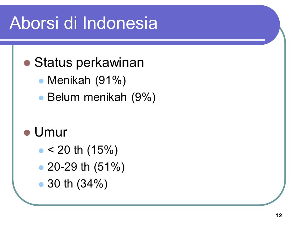 Aborsi di Indonesia Status perkawinan Umur Menikah (91%)