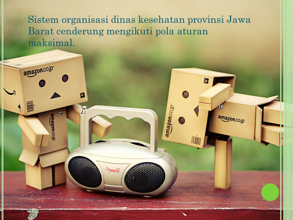 Sistem organisasi dinas kesehatan provinsi Jawa Barat cenderung mengikuti pola aturan maksimal.