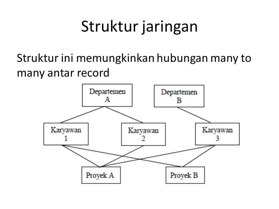 Struktur jaringan Struktur ini memungkinkan hubungan many to many antar record
