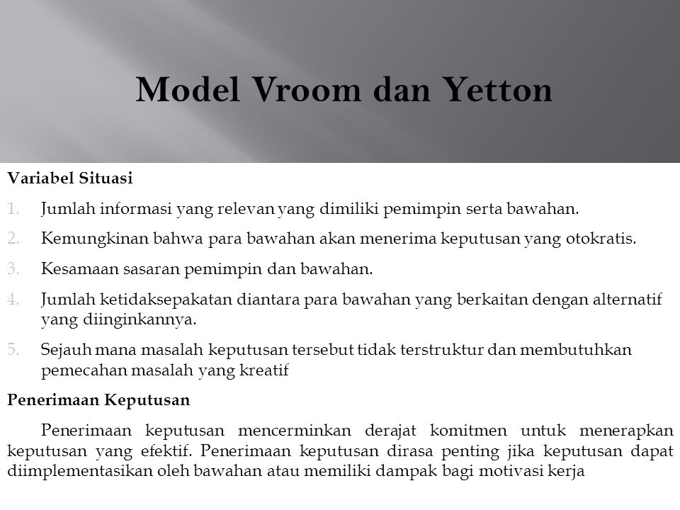 Model Vroom dan Yetton Variabel Situasi