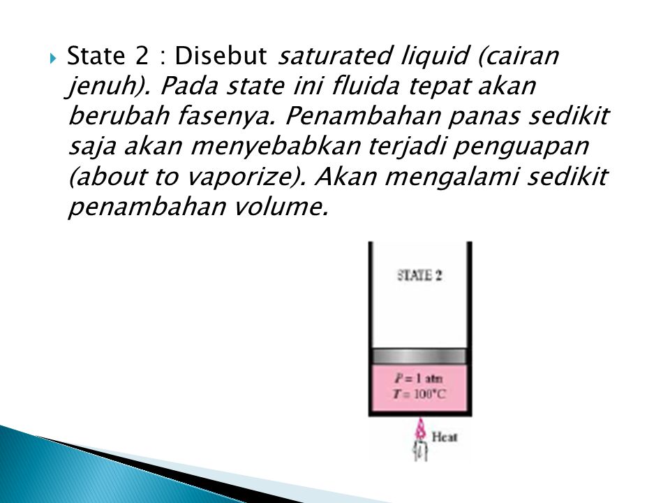 State 2 : Disebut saturated liquid (cairan jenuh)