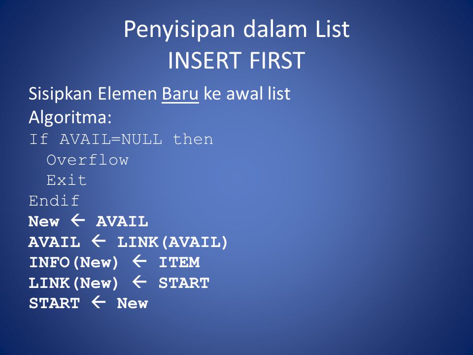 Insert first. List.Insert. List.Insert(i, x). Data link start can.