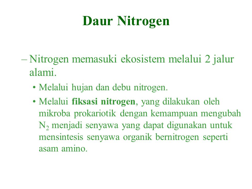 Daur Nitrogen Nitrogen memasuki ekosistem melalui 2 jalur alami.