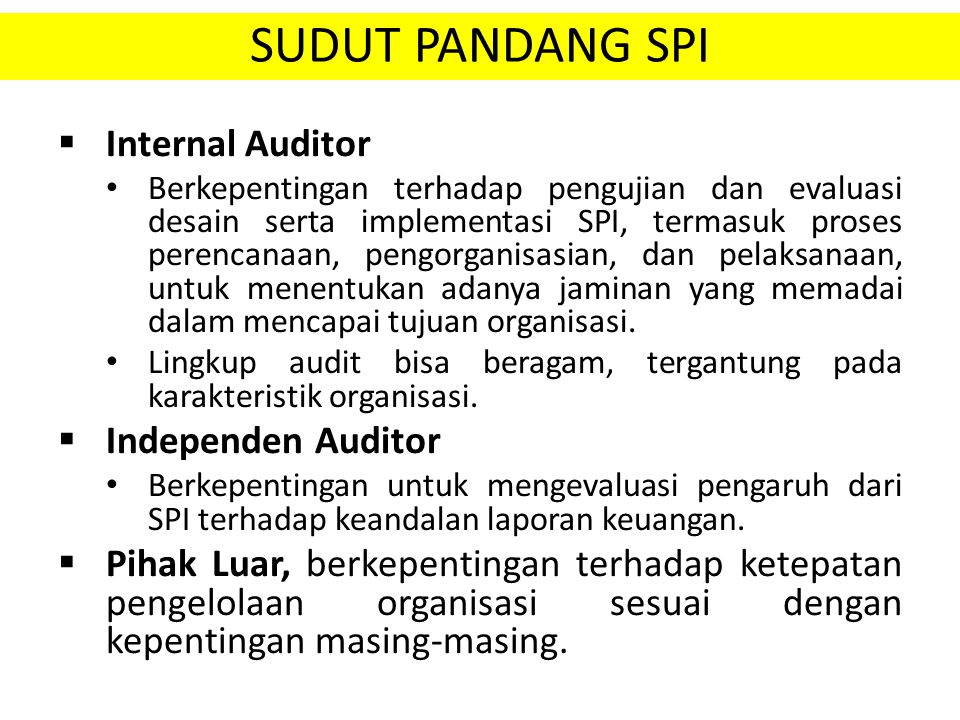 SUDUT PANDANG SPI Internal Auditor Independen Auditor