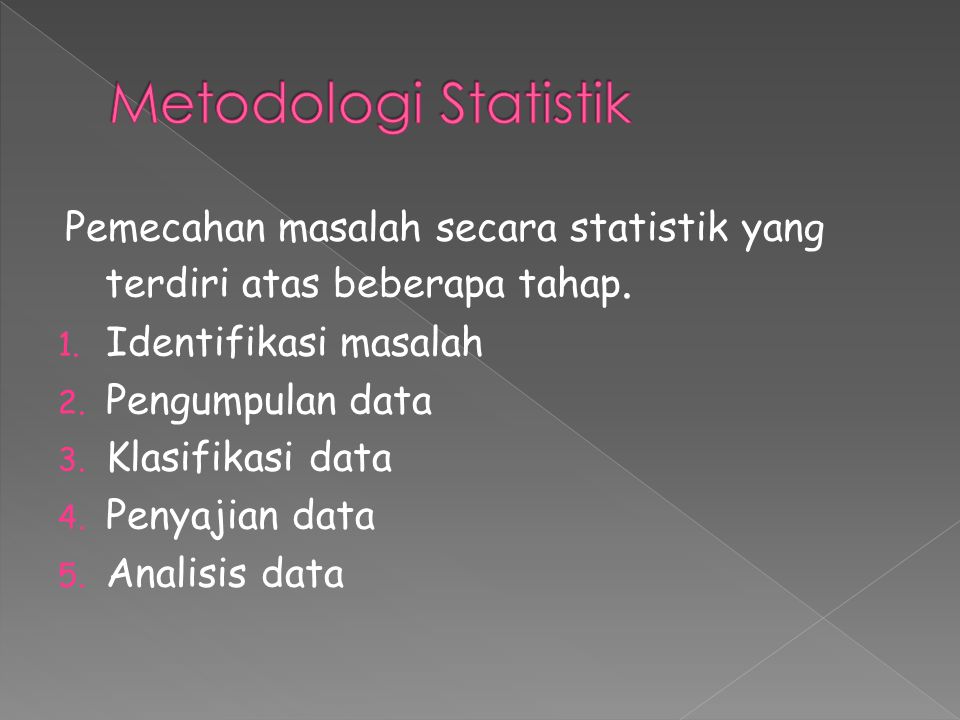 Metodologi Statistik Pemecahan masalah secara statistik yang terdiri atas beberapa tahap. Identifikasi masalah.