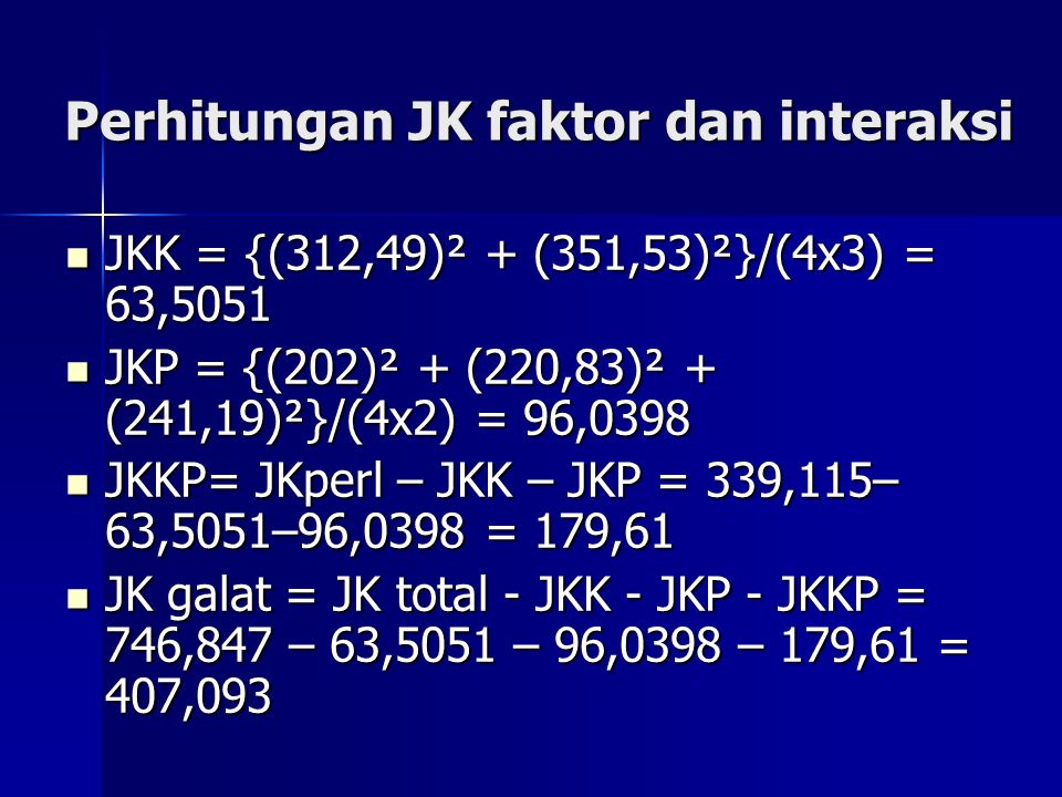 Perhitungan JK faktor dan interaksi