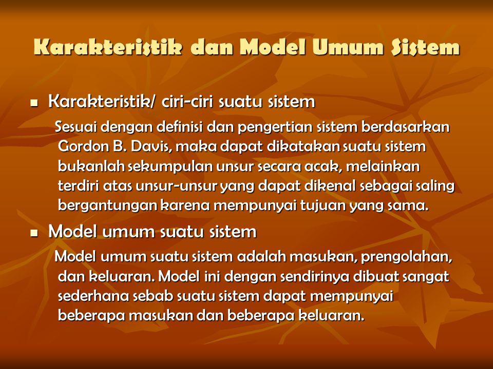 Karakteristik dan Model Umum Sistem