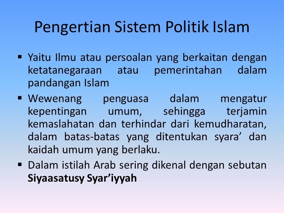 Pengertian Sistem Politik Islam