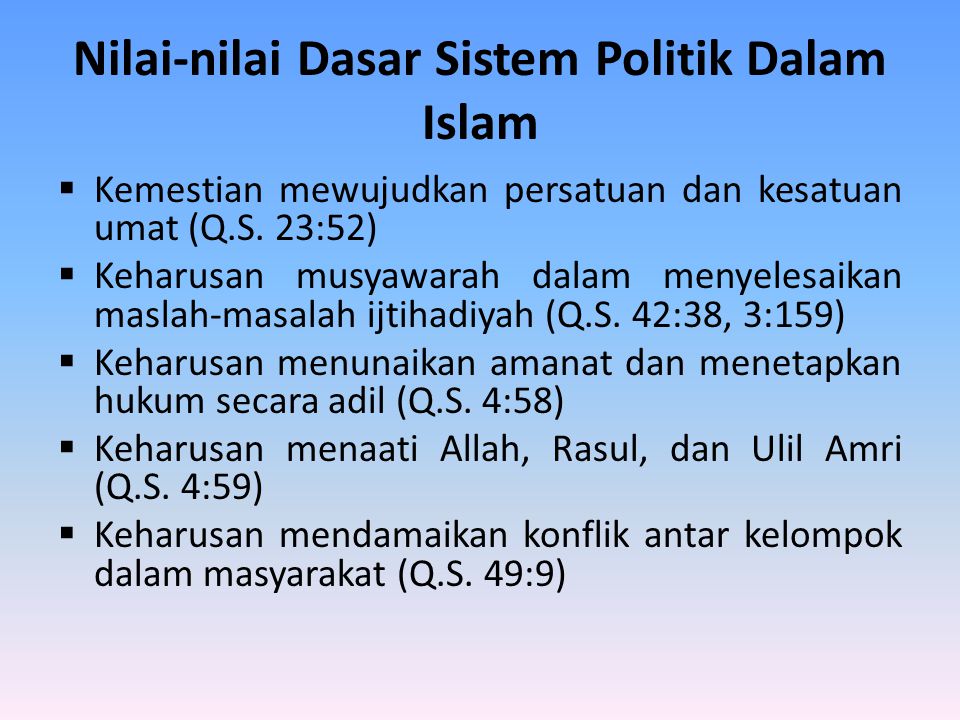Nilai-nilai Dasar Sistem Politik Dalam Islam