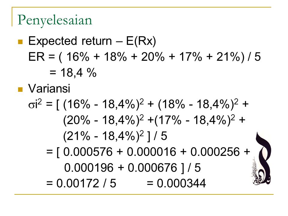 Penyelesaian Expected return – E(Rx)