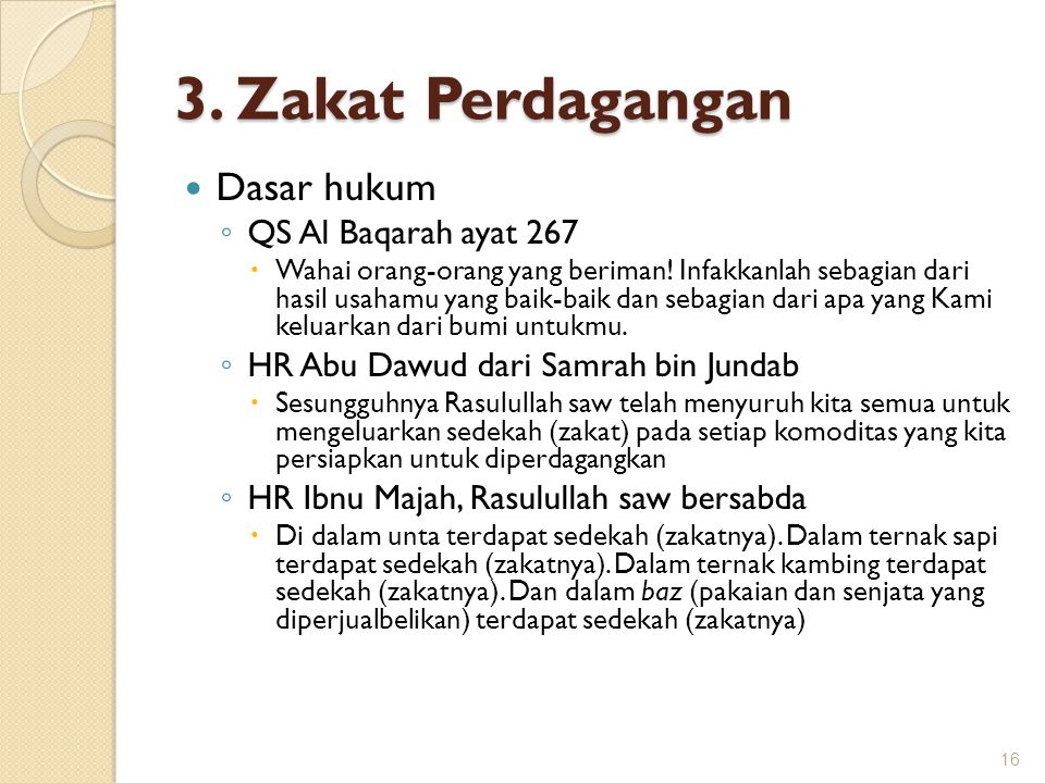 3. Zakat Perdagangan Dasar hukum QS Al Baqarah ayat 267