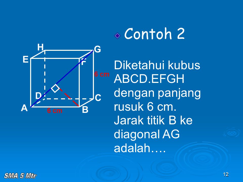 Contoh 2 Diketahui kubus ABCD.EFGH dengan panjang rusuk 6 cm.