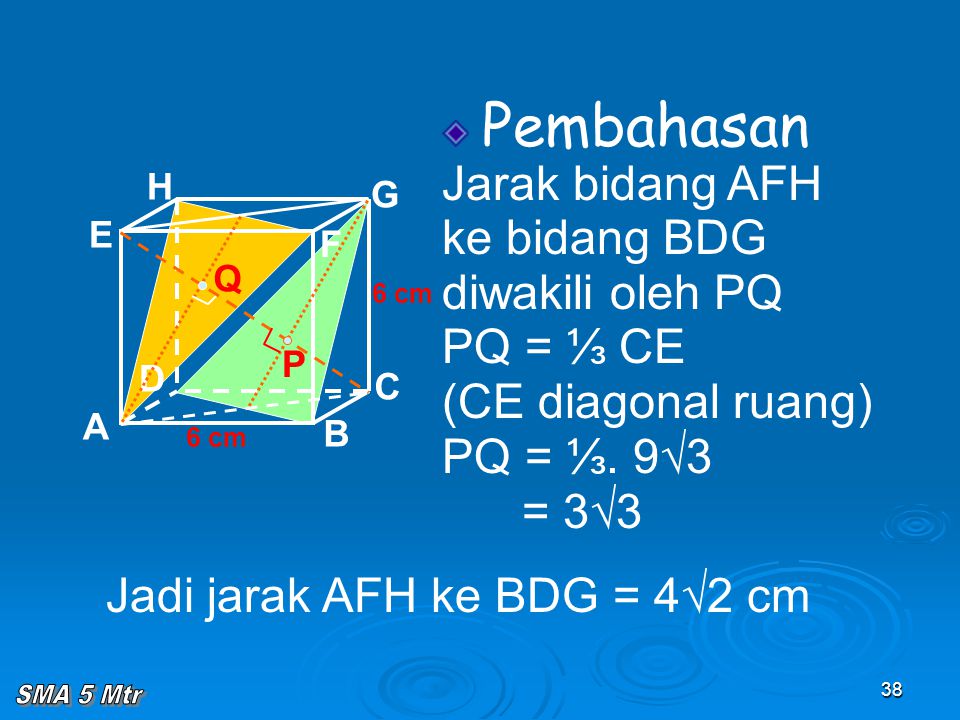 Jadi jarak AFH ke BDG = 4√2 cm