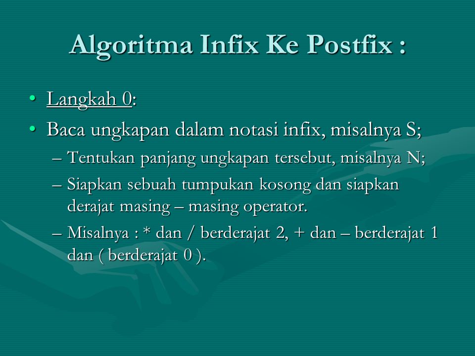 Algoritma Infix Ke Postfix :
