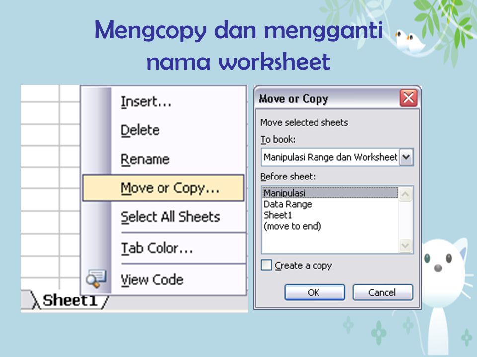 Mengcopy dan mengganti nama worksheet