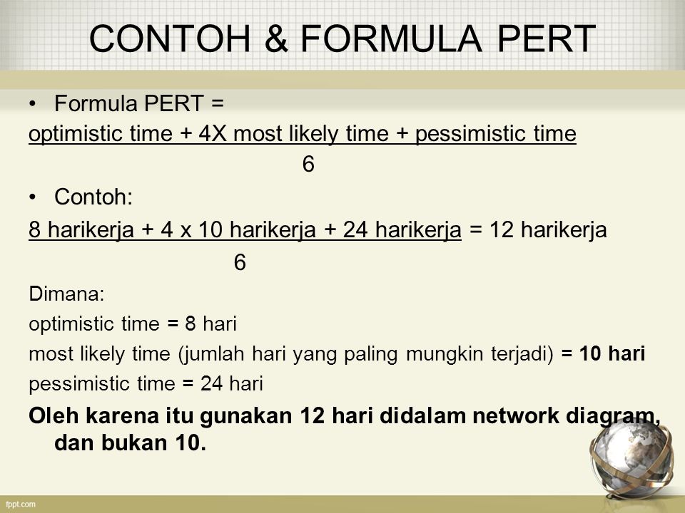 CONTOH & FORMULA PERT Formula PERT =