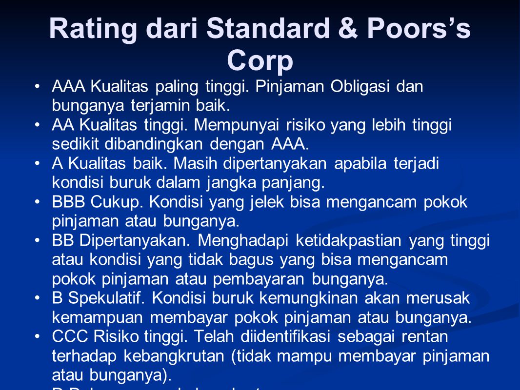 Rating dari Standard & Poors’s Corp