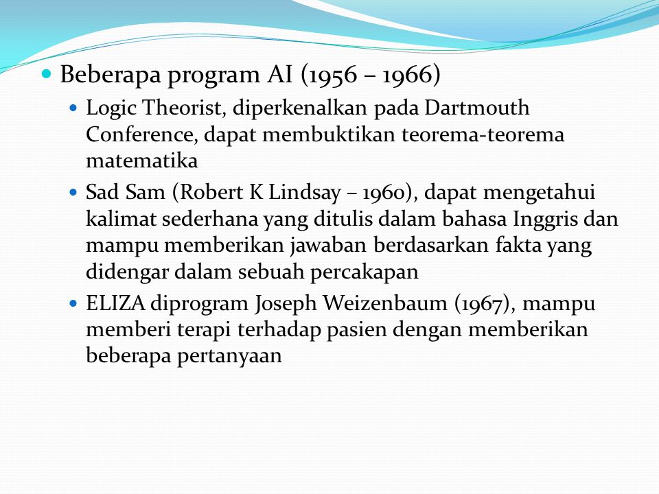 Beberapa program AI (1956 – 1966)