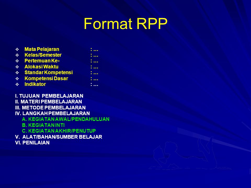 Format RPP Mata Pelajaran : … Kelas/Semester : … Pertemuan Ke- : …