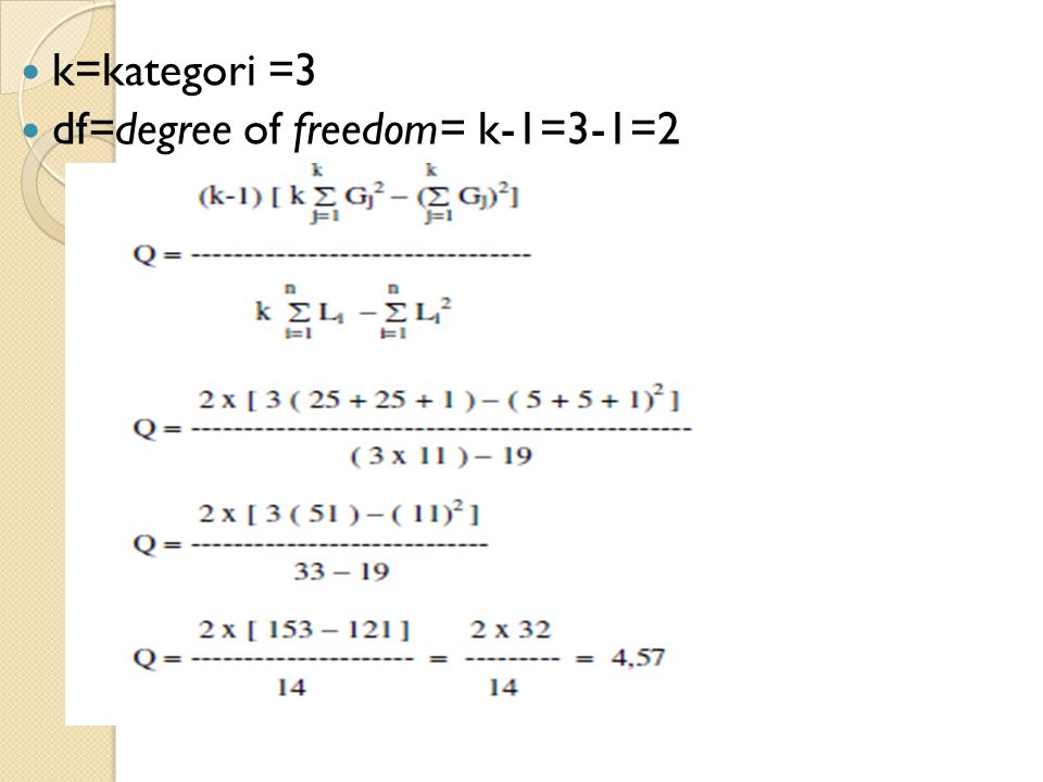 k=kategori =3 df=degree of freedom= k-1=3-1=2